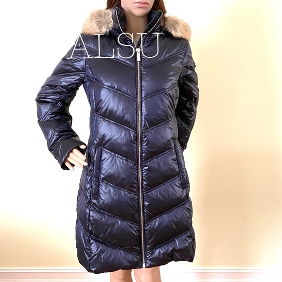 Michael Kors Jackets & Blazers - Michael Kors Faux-Fur-Trim Hooded Down Puffer Navy 77T4462M82